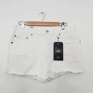 NWT Levi's Premium High Rise Relaxed Shorts White 32 Button Fly Distressed R…